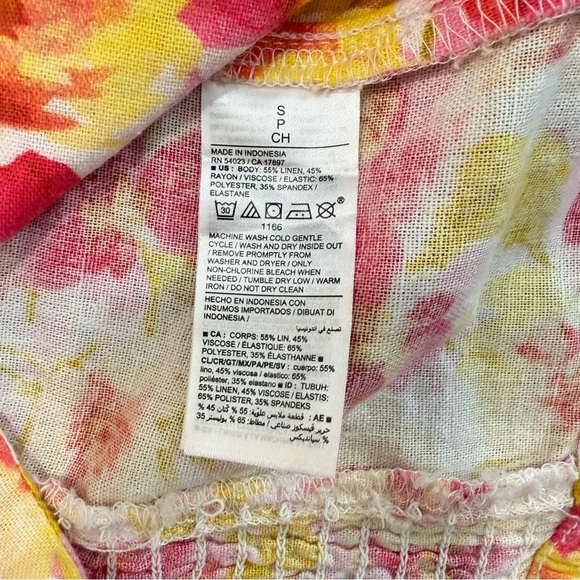 Old Navy Cropped Top Womens Small Floral Linen Pink Yellow Shirt Y2K Sleeveless - Picture 6 of 7